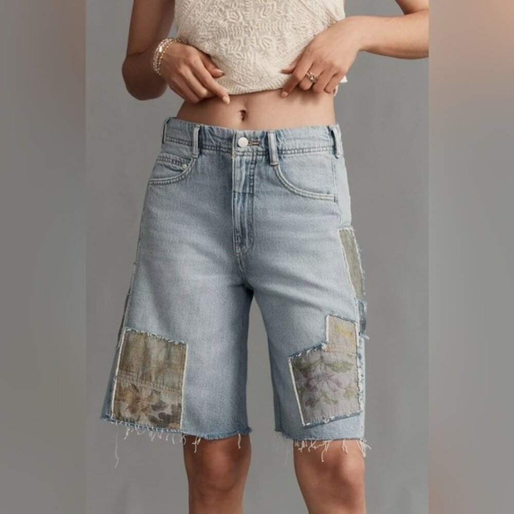 NWT Size 27-The Adi Patchwork Relaxed Cotton Bermuda Shorts Pilcro (NWT US$118)